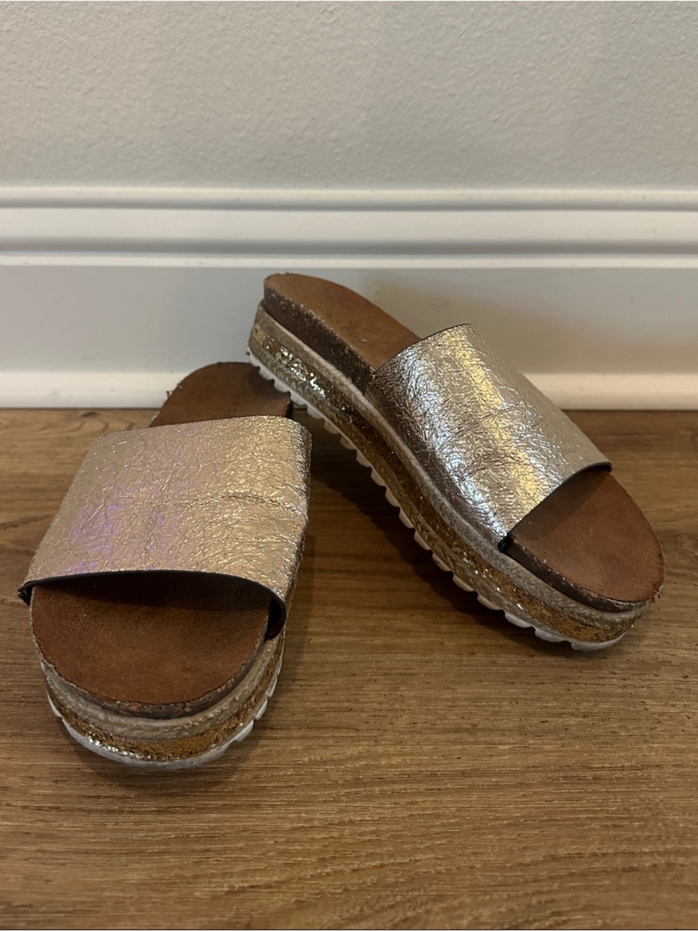 BAMBOO Metallic Silver Slide Platform Mules